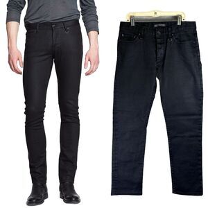 John Varvatos 30x26 Skinny Fitted Button Fly Black Skull Moto Grunge Gothic $328